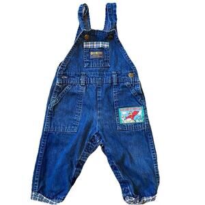 VTG Oshkosh BGosh Vestbak Unisex Baby 18M Denim Union Overalls Teddy Bear Corps